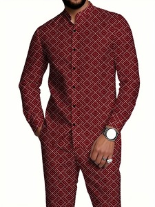 Conjunto de Camisa de Manga Larga con Cuello Alto a Rayas y Pantalones para Hombre, Ropa Casual Transpirable para Otoño e Invierno - Product Image 5