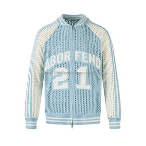 Pull en maille jacquard personnalisable à lettres et chiffres, style streetwear printemps-automne, col baseball ajouré, décontracté - Product Image 1