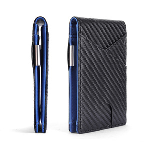 <b>Men's</b> Bi-Fold <b>Wallet</b> With <b>RFID</b> Blocking Multi-Card Slots Black Blue Carbon Fiber Design Minimalist Style Everyday Use - Product Image 1