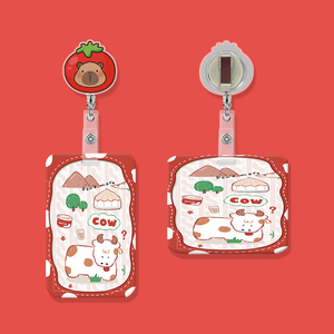 Porte-badge rétractable en plastique avec motif Capybara mignon de dessin animé, clip pour badge en forme de fruit, pour le bureau, vente en gros - Product Image 1