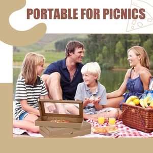 กล่องพิซซ่าลูกฟูกทรงสี่เหลี่ยม กล่องใส่อาหารแบบนำกลับบ้านพร้อมฝาปิดแบบมีหน้าต่างใสและห่วงดึงสำหรับใส่ขนมปังแผ่นบาง ขนมอบ - Product Image 6