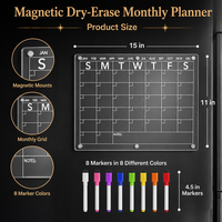 Tableau de planification mensuelle magnétique transparent personnalisé avec 8 marqueurs colorés pour réfrigérateur, maison, bureau, mur, calendrier en acrylique