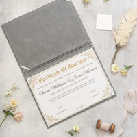 Porte-certificat de mariage élégant en velours de qualité avec feuille personnalisée, couverture de document élégante, utilisation pour la cérémonie de mariage, la mémoire de l'événement