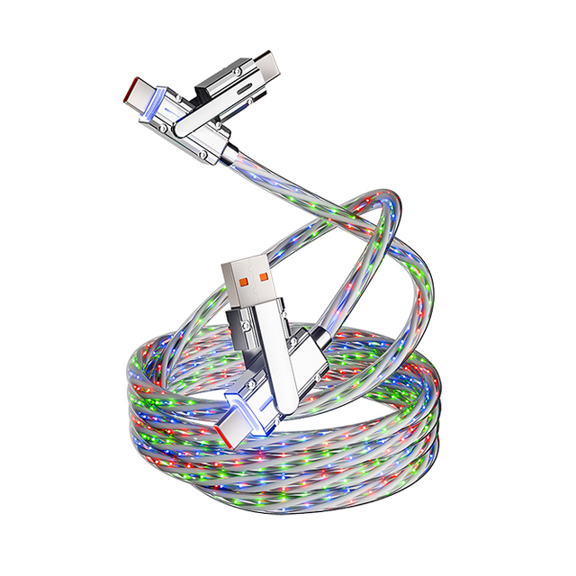 4 in 1 Multi Fast Charging Cable 66W LED Light up USB C Cable for iPhone Charger Cable