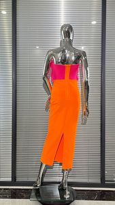 S1232Y 2026 Abito Fasciante Senza Spalline con Motivo Floreale 3D Patchwork <span class=keywords><strong>Arancione</strong></span> e Rosso Rosa, Elegante e Alla Moda per Feste - Product Image 5