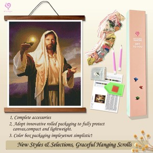 Peinture Diamant Portrait de Jésus, Perles Rondes et Rectangulaires, Kit Complet DIY, Décoration Murale Religieuse Classique avec Cadre, Strass en Cristal - Product Image 4