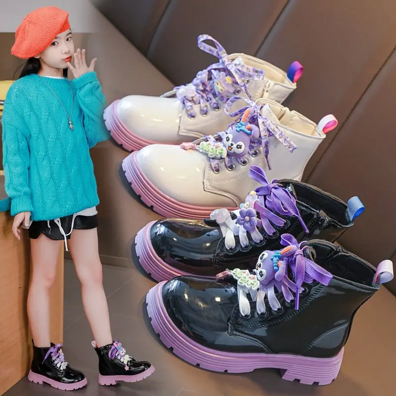 Winter New Fashion Big Children Girls Shoes Microfiber Cartoon Design Children's Kids Short Martin Boots for Little Girls