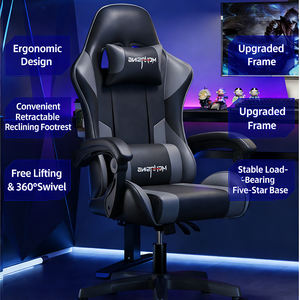 Chaise de jeu ergonomique moderne de style course, dossier haut, pivotante, réglable en hauteur, avec support lombaire et appui-tête, pour bureau et e-sport - Product Image 5