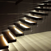Marche d'escalier flottantes en bois, avec LED en bois massif, de haute qualité, usine