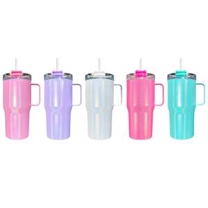 <b>Kids</b> Children's 20oz Sparkly Shimmer Holographic Glitter Blank Sublimation Travel Tumbler Mug with Handle - Product Image 1