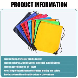 Sac de sport en polyester avec cordon de serrage, sac à dos en nylon uni, sacs à cordon personnalisables avec impression de logo de marque – Vente en gros - Product Image 3