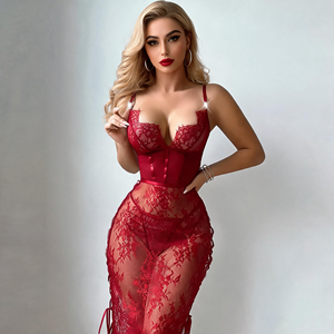Robe élégante pour adulte, en maille transparente et dentelle, sans manches, moulante, sexy, robe de <span class=keywords><strong>nuit</strong></span> pour femmes, vêtements de maison - Product Image 1
