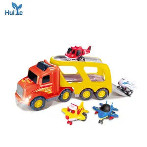 Huiye 4-in-1 veicoli da trasporto camion giocattolo aerei a due piani automobili ingegneria deposito veicoli rimorchio attrito camion elettrici giocattoli