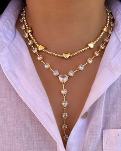 Collana Tennis con Cuore in Zirconia Cubica Rosa Ghiacciata, Placcata <span class=keywords><strong>Oro</strong></span>, con Pendente a Cuore per Gioielli da Donna - Product Image 2