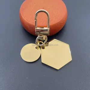 Gantungan Kunci baja tahan karat emas, gantungan kunci kosong gantungan kunci kait untuk ukiran tempat kunci pribadi