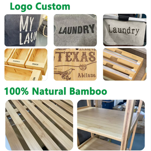 Phòng tắm công suất lớn gấp tre giặt giỏ <span class=keywords><strong>x</strong></span>ách tay bẩn quần áo lưu trữ cản trở với kệ và 2 túi - Product Image 6