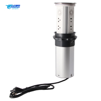 Prise de courant escamotable encastrée 125V 10A norme britannique avec chargeur sans fil intégré pour bureau et plan de travail, tour de prises électrique relevable 3