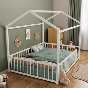 Corralito Moderno para Bebés de Tamaño Completo, Casa de Metal con Techo y <span class=keywords><strong>Valla</strong></span> Plegable, Color Natural, Uso Interior para Niños y Niñas - Product Image 5