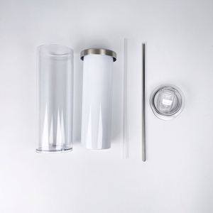 Vaso recto de doble pared de 20 oz para sublimación, con tapa, para hacer tú mismo, con diseño de globo de nieve y purpurina - Product Image 4