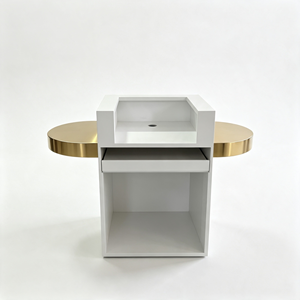Modern White Fluted Reception Desk With Gold Stainless Steel Curved Panel Custom Beauty Salon Spa Nail Shop Front Reception - Product Image 4