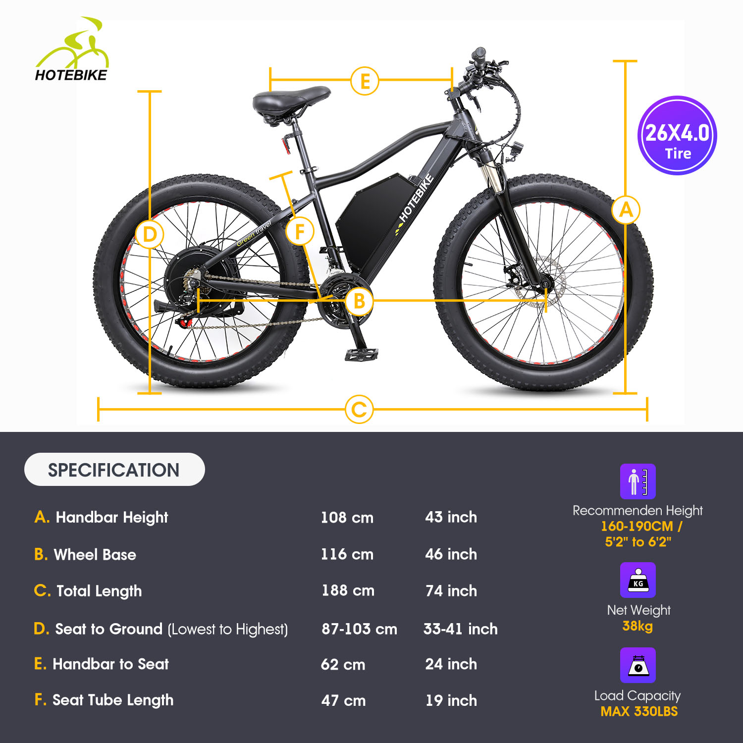 60V 2000W Powerful e-bikes A7AT26 55km/h speed long range 26”*4 chopper fat tire - A7 Series - 8