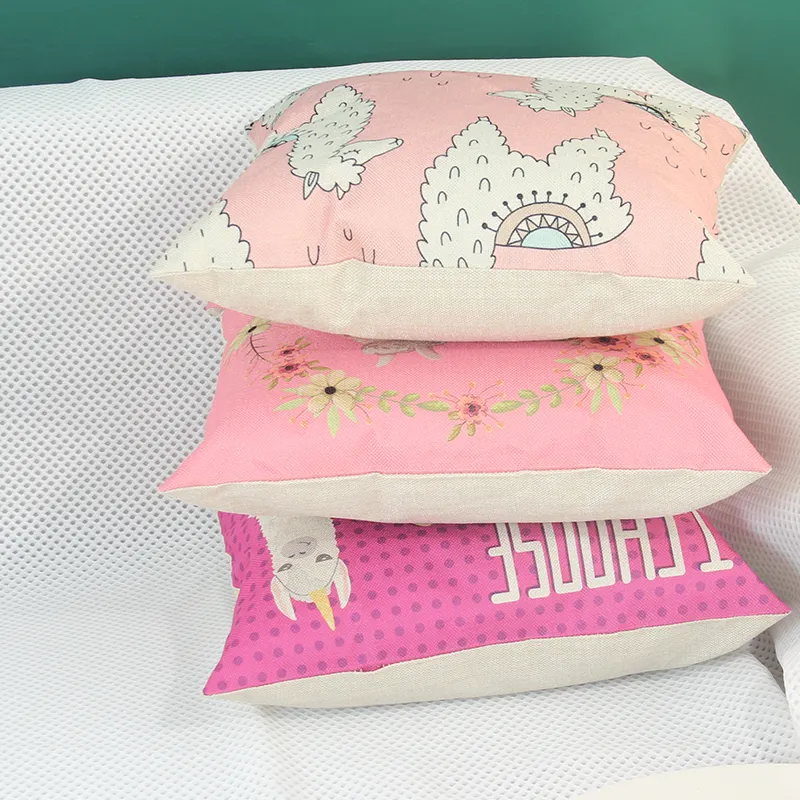 OEM Design Animal Alpaca Decorative Pattern Throw Pillow Flax Linen Cushion Cover Throw Pillow Case