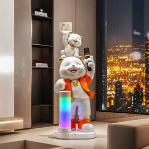Figura Decorativa de Gato de la Fortuna Familiar, Altavoz Bluetooth con Micrófono para Sala de Estar, Entrada, Dormitorio, Decoración de Resina para el Hogar - Product Image 4