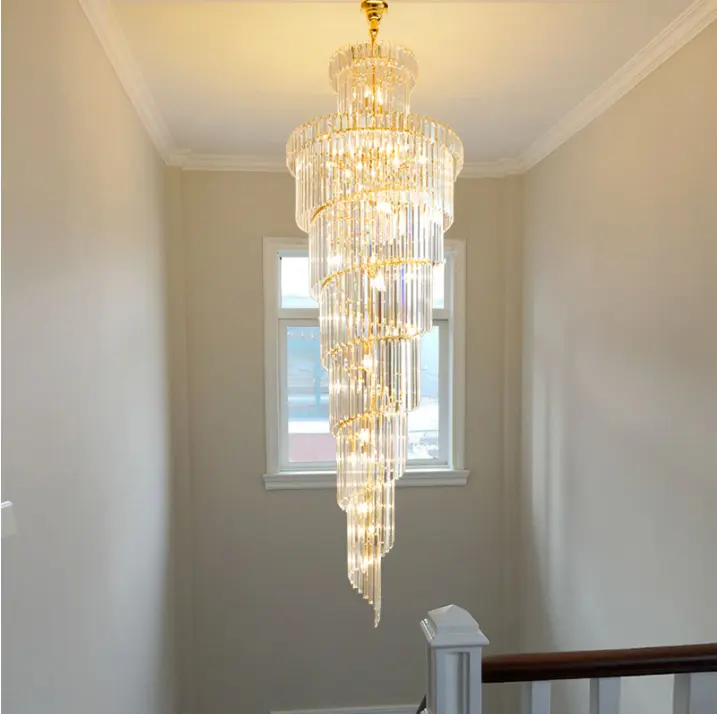 Modern luxury duplex LED ceiling lamp living room large pendant light stair glass chandelier