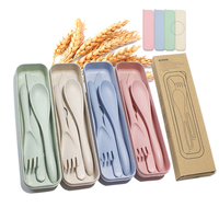Ensemble de couverts GEMEI écologiques en paille de blé, couteaux, fourchettes et cuillères, légers, pour les voyages et le camping