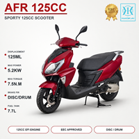 Scooter sport classique 125cc, moteur refroidi par air forcé, double phare, porte-bagages arrière, frein à disque avant, EURO 5 EEC, pour trajets quotidiens