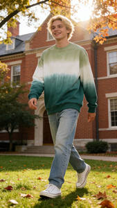 Sudadera de Algodón Degradado Personalizada para Mujer, Cuello Redondo, Manga Larga, Tejido Transpirable, Tie Dye, 320 Gsm, Estilo Casual, Primavera - Product Image 3