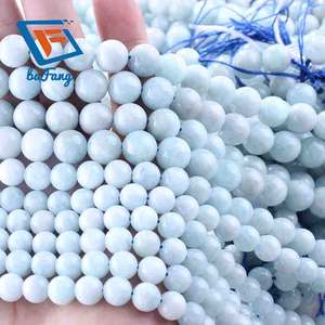 ลูกปัดพลอยอะความารีนธรรมชาติลูกปัด8 10มม. ลูกปัดหลวมกลมสำหรับทำเครื่องประดับ DIY 15" - Product Image 4