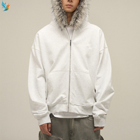Sweat à capuche zippé avec capuche en fourrure Vente en gros Personnalisé Brodé Vintage Heavyweight 300 450 Gsm Boxy