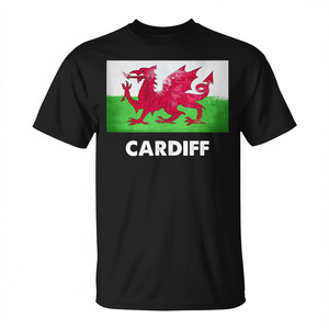 T-shirt Cardiff Wales noir avec motif du drapeau du dragon, vêtements pour hommes - Product Image 2