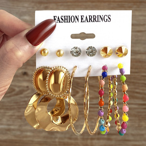 Wholesale New Creative Pearl Simple Retro <strong>Hoop</strong> Drop Dangle <strong>Large</strong> 6 Pairs Set Fashion Jewelry Earring for Women - Product Image 4