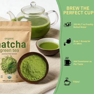 ชาเขียวมัทฉะออร์แกนิคแท้ 100 กรัม ขายส่งจำนวนมาก ชาพรีเมียมแบบชงด่วน ชาซอง ช่วยลดน้ำหนักและต้านอนุมูลอิสระ - Product Image 4