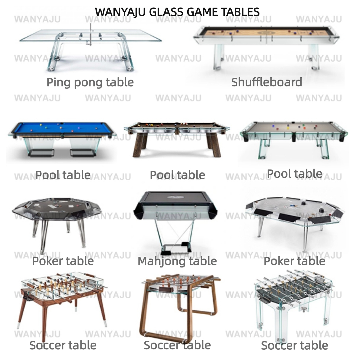 Tables de jeu en verre