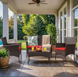 Ensemble de meubles de patio en rotin tressé de haute qualité, 3 pièces, ensemble de bistrot de jardin extérieur avec table et fauteuils rembourrés - Product Image 1