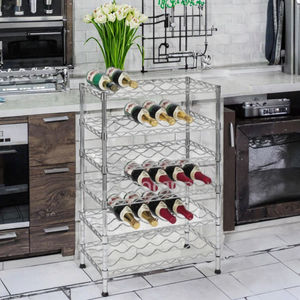 Étagère de présentation de vin de style moderne pour chambre froide, étagère de rangement en métal chromé, étagère en fil métallique ondulé avec système d'étagères en fil métallique à montage plat - Product Image 3