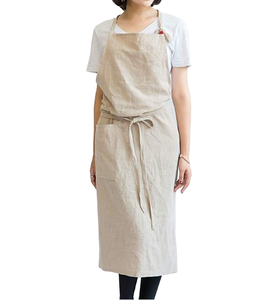 Tablier de cuisine en lin de qualité supérieure, nouveau style coréen et japonais, robuste, longueur intégrale, uni, pour le nettoyage - Product Image 1