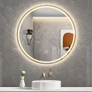 Custom High End Round Wall Mirror Silver Modern Bath Led Smart Bathroom Vanity Mirror With Light