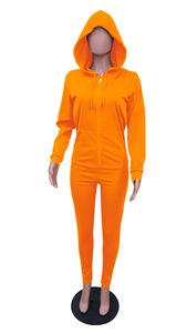 Ensemble jogging deux pièces pour femme, haut à capuche slim et pantalon crayon long, avec poches unies, collection automne-<span class=keywords><strong>printemps</strong></span> - Product Image 6