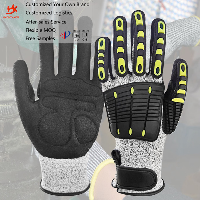 Factory Custom Anti Vibration Cut Resistant Level 5 EN388 TPR Protective Oilfield Industrial Mechanic Impact Safety Work Gloves