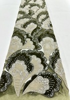 Tissu de dentelle française luxueux et écologique en velours brodé de grosses perles et de sequins, fait main, pour mariage nigérian, motifs floraux pour femmes