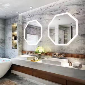 Miroir polygonal suspendu à LED moderne et élégant, éclairé par LED, cadre en métal argenté blanc écologique <span class=keywords><strong>de</strong></span> 5 mm, <span class=keywords><strong>IP44</strong></span> adapté - Product Image 4