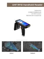 Lecteur portable UHF RFID/NFC Android 10 Protocoles ISO 14443A/18000-6C/15693 Distance de lecture 3-5cm/0-3m 865-868/902-928/13.56MHz