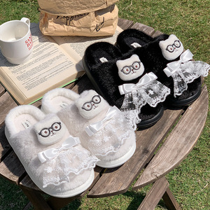 Hot Products EVA Sole High Quality Women's Slippers Artificial Furlining Lace Bow Slippers With Quality Wholesale - Product Image 4