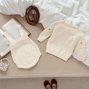Conjunto de Ropa de Punto para Bebé OEM ODM, Cárdigan con Bordado de Corazón y Puntos, Pelele con Botones, Traje de Bebé para Otoño e Invierno, Body para Recién Nacido Niño y Niña - Product Image 2