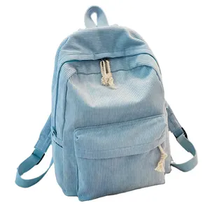 Fashion Preppy Style Student Ladies Soft Handle Solid Backpack Corduroy Striped Backpack School Bag For Teenage Girls