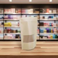 Doypack en papier kraft imprimé sur mesure avec fenêtre, prix d'usine, matériau de qualité alimentaire, sachet kraft refermable